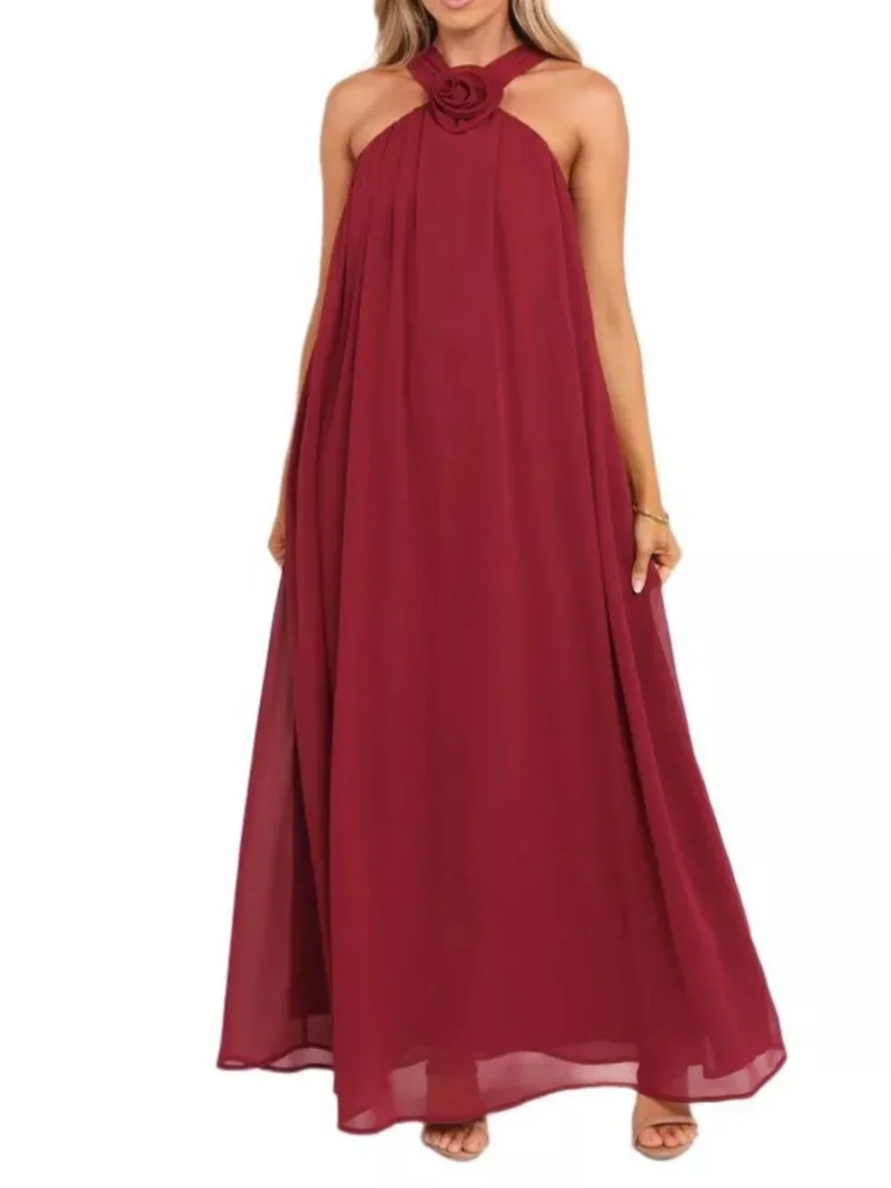 Petal and Pup Women's Melba Maxi Dress Berry Swing Halter Formal Size XL NWOT